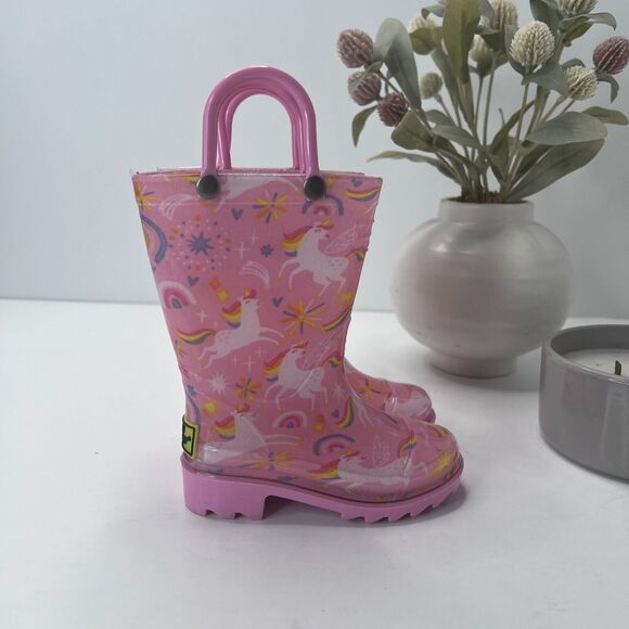 Western Chief Sparkle Unicorn Lighted Waterproof Rain Boots Pink Girls US 5 - Picture 6 of 7